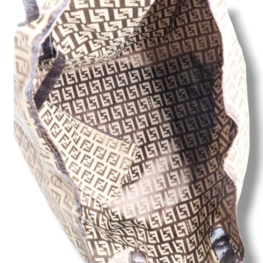 FENDI Zucchino Beige and Brown Logo Tote Bag - Picture 9 of 15